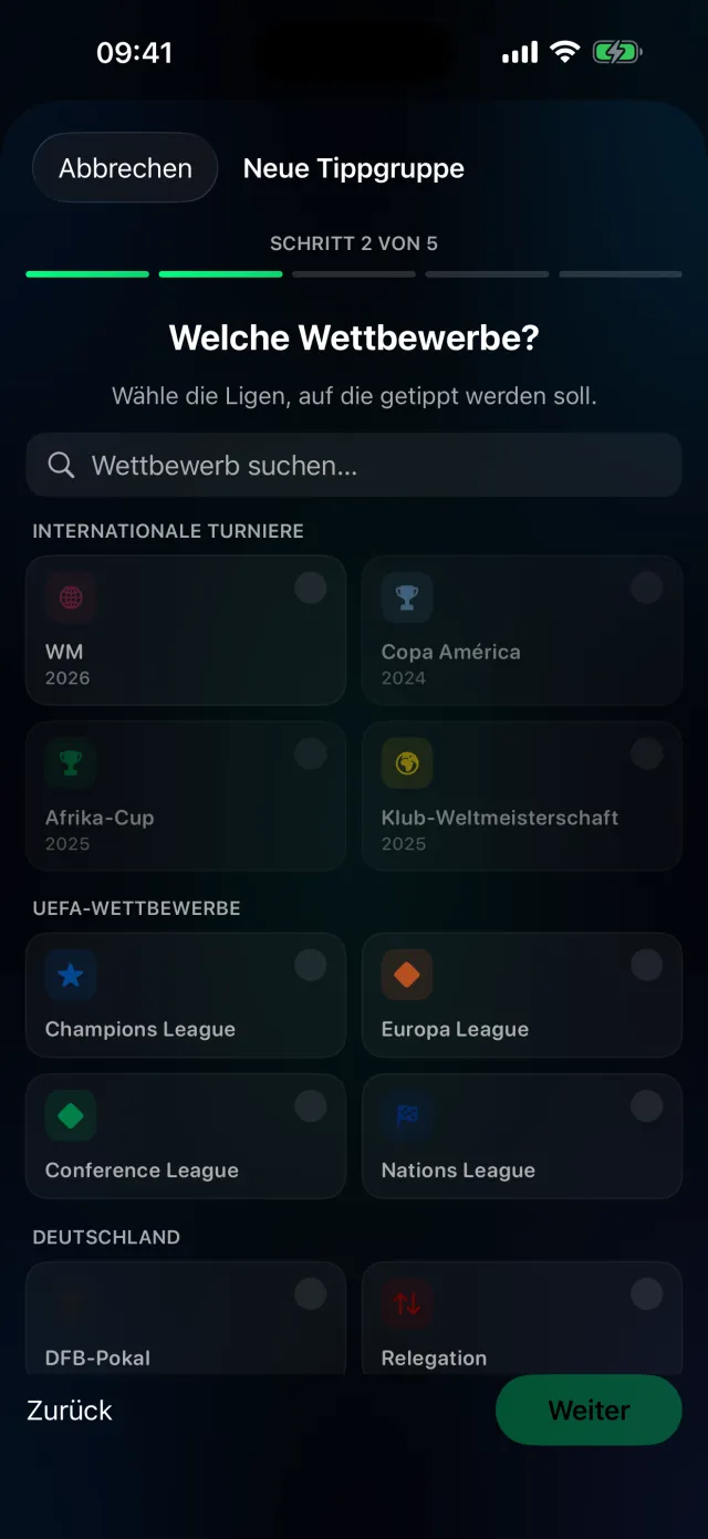 Tippr – Wettbewerbe wählen